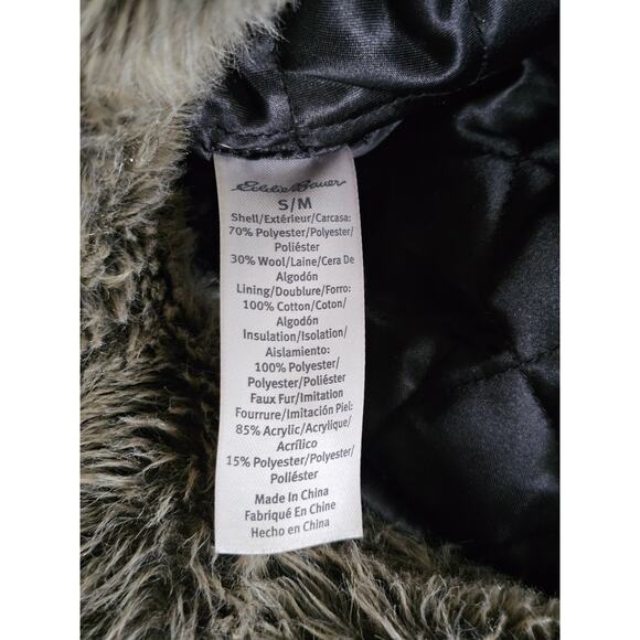 EDDIE BAUER Wool Blend Hadlock Trapper Hat~ Red Checkered / Faux Fur~Size S/M - Picture 7 of 9